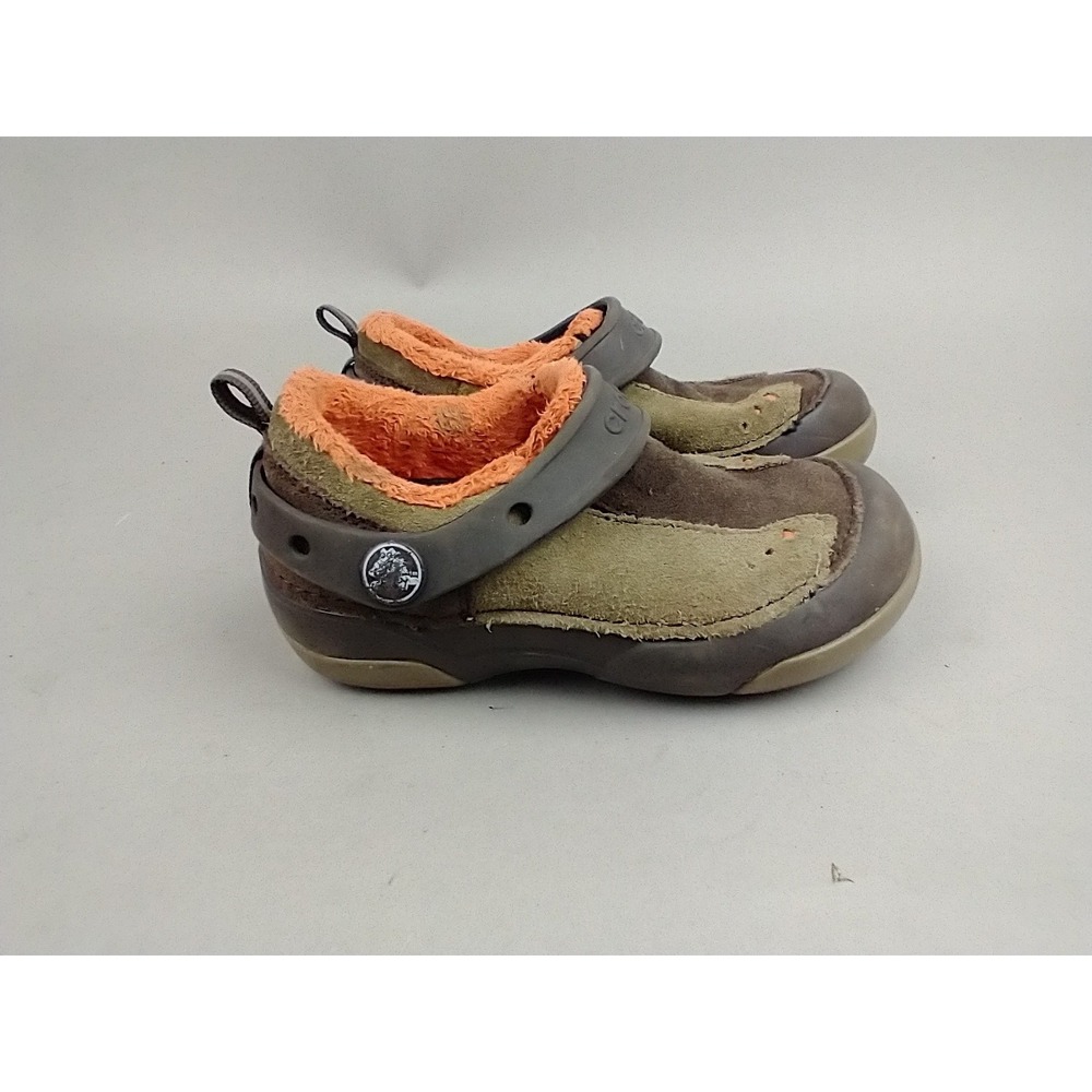 Crocs‎ Dawson C 11 Fleece Lined Clogs Brown Suede Slip On Warm Shoe Unisex Kids